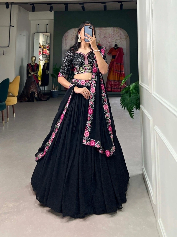 Azorte Fashion Georgette Lehenga Choli | Sequins & Embroidery | Elegant Party & Wedding Wear - Stitched, Unstitched Blouse