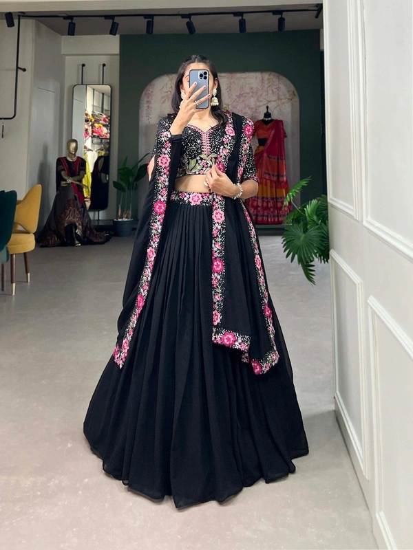 Azorte Fashion Georgette Lehenga Choli | Sequins & Embroidery | Elegant Party & Wedding Wear - Stitched, Unstitched Blouse
