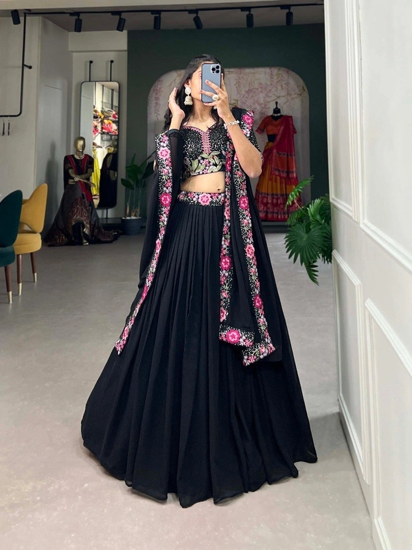 Azorte Fashion Georgette Lehenga Choli | Sequins & Embroidery | Elegant Party & Wedding Wear - Stitched, Unstitched Blouse