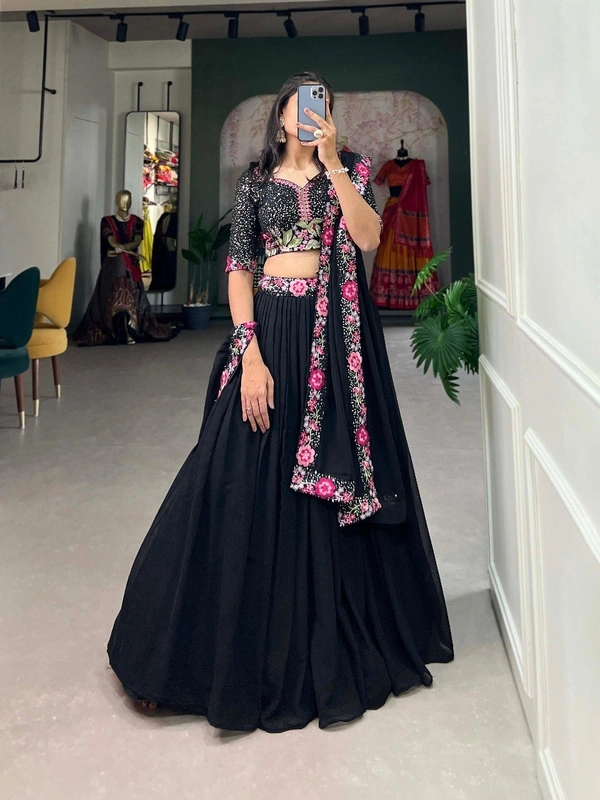 Azorte Fashion Georgette Lehenga Choli | Sequins & Embroidery | Elegant Party & Wedding Wear - Stitched, Unstitched Blouse