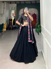 Azorte Fashion Georgette Lehenga Choli | Sequins & Embroidery | Elegant Party & Wedding Wear - Stitched, Unstitched Blouse