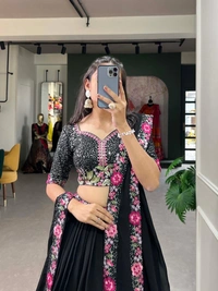 Azorte Fashion Georgette Lehenga Choli | Sequins & Embroidery | Elegant Party & Wedding Wear - Stitched, Unstitched Blouse