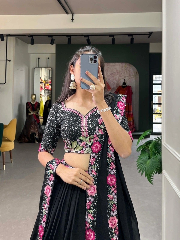 Azorte Fashion Georgette Lehenga Choli | Sequins & Embroidery | Elegant Party & Wedding Wear - Stitched, Unstitched Blouse