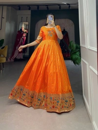 Azorte Fashion Jacquard Silk Paithani Gown | Timeless Elegance & Traditional Charm - ONG, Chest Size: 40" (Expandable up to 42” with extra margin)