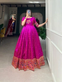 Azorte Fashion Jacquard Silk Paithani Gown | Timeless Elegance & Traditional Charm - PRL, Chest Size: 40" (Expandable up to 42” with extra margin)