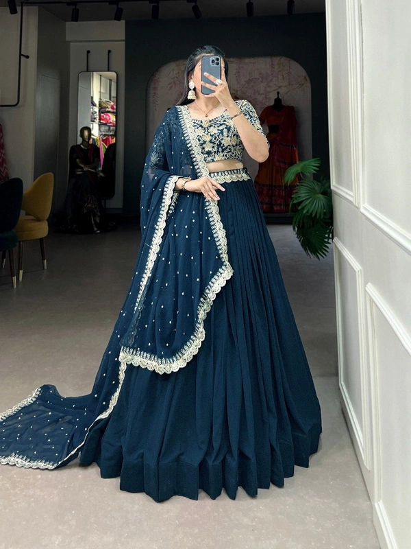Azorte Fashion Georgette Lehenga Choli | Banglory Embroidered Blouse | Sequins Work | Party & Wedding Wear - Stitched, Unstitched Blouse