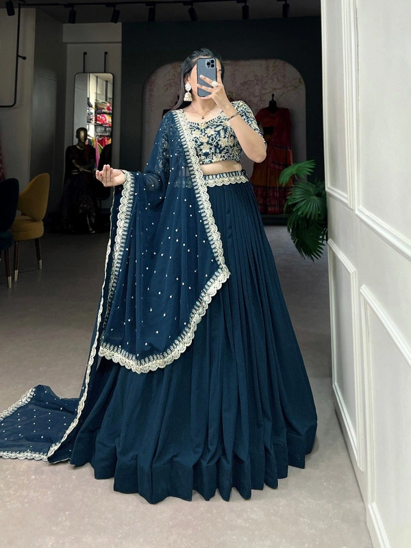 Azorte Fashion Georgette Lehenga Choli | Banglory Embroidered Blouse | Sequins Work | Party & Wedding Wear - Stitched, Unstitched Blouse