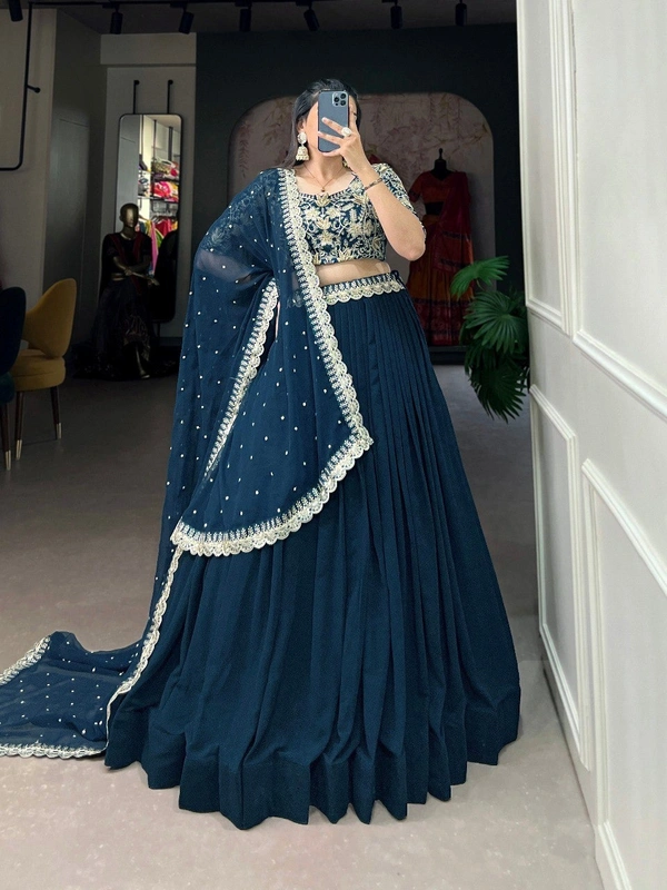 Azorte Fashion Georgette Lehenga Choli | Banglory Embroidered Blouse | Sequins Work | Party & Wedding Wear - Stitched, Unstitched Blouse