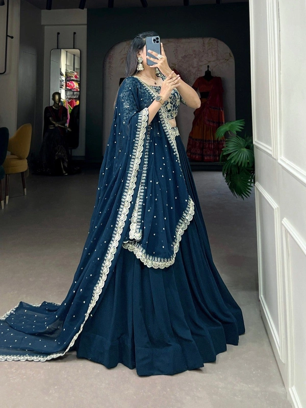 Azorte Fashion Georgette Lehenga Choli | Banglory Embroidered Blouse | Sequins Work | Party & Wedding Wear - Stitched, Unstitched Blouse