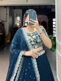 Azorte Fashion Georgette Lehenga Choli | Banglory Embroidered Blouse | Sequins Work | Party & Wedding Wear - Stitched, Unstitched Blouse