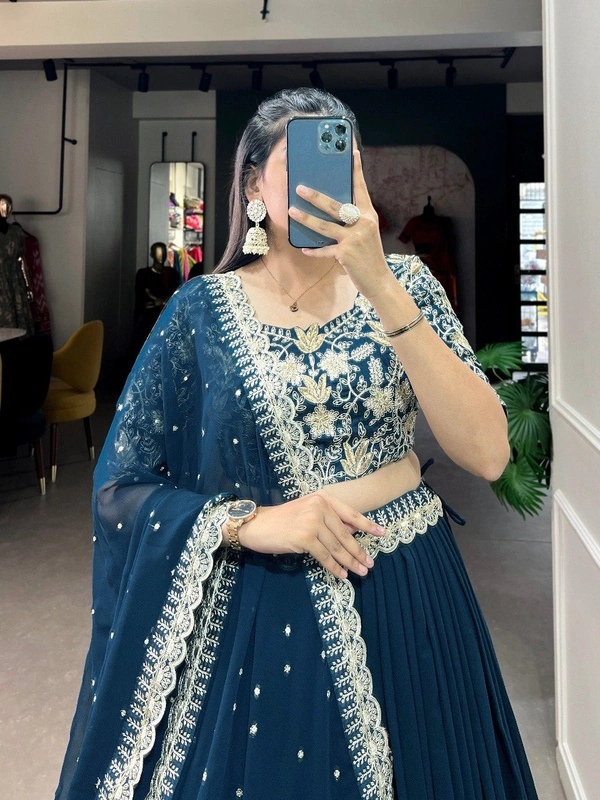 Azorte Fashion Georgette Lehenga Choli | Banglory Embroidered Blouse | Sequins Work | Party & Wedding Wear - Stitched, Unstitched Blouse