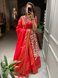 Azorte Fashion Dola Silk Patola Print Lehenga | Foil Work Dupatta | Festive & Wedding Wear - Stitched, Unstitched Blouse