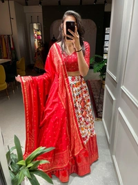 Azorte Fashion Dola Silk Patola Print Lehenga | Foil Work Dupatta | Festive & Wedding Wear - Stitched, Unstitched Blouse