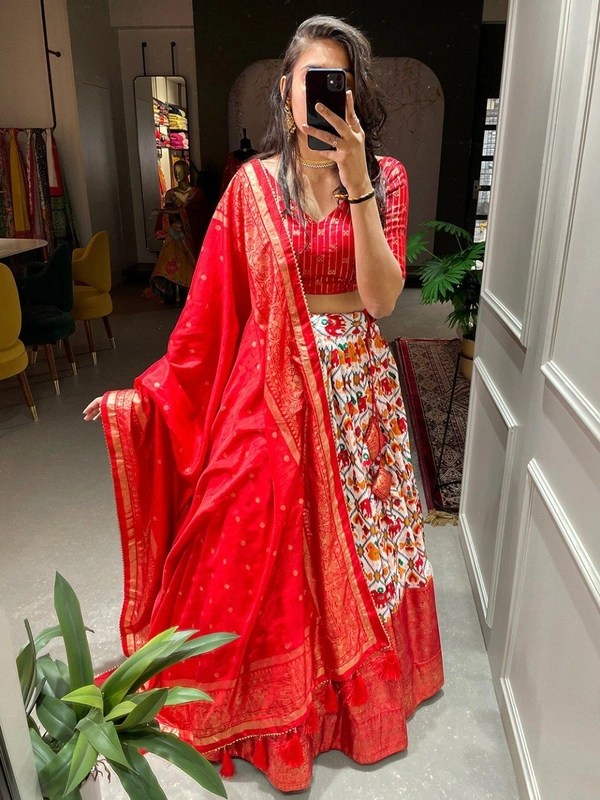 Azorte Fashion Dola Silk Patola Print Lehenga | Foil Work Dupatta | Festive & Wedding Wear - Stitched, Unstitched Blouse