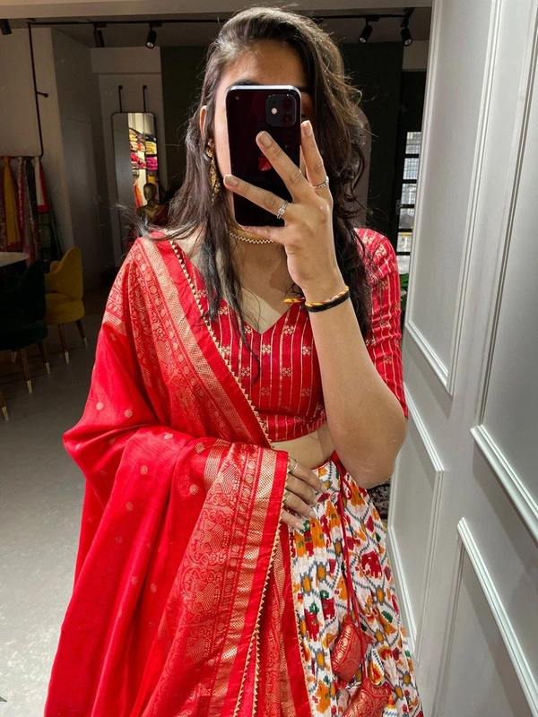 Azorte Fashion Dola Silk Patola Print Lehenga | Foil Work Dupatta | Festive & Wedding Wear - Stitched, Unstitched Blouse