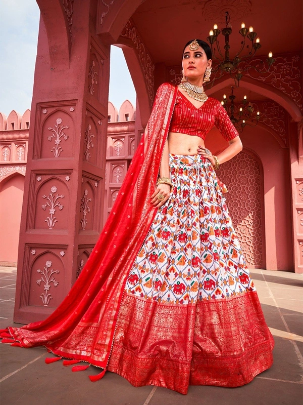 Azorte Fashion Dola Silk Patola Print Lehenga | Foil Work Dupatta | Festive & Wedding Wear - Stitched, Unstitched Blouse