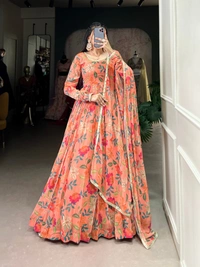 Azorte Fashion Floral Georgette Gown | Lightweight & Elegant | Ready-to-Wear - Chest Size: 42" (adjustable from 38" to 42")