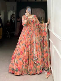 Azorte Fashion Floral Georgette Gown | Lightweight & Elegant | Ready-to-Wear - Chest Size: 42" (adjustable from 38" to 42")