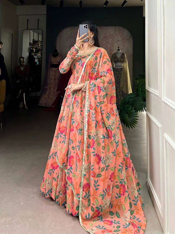 Azorte Fashion Floral Georgette Gown | Lightweight & Elegant | Ready-to-Wear - Chest Size: 42" (adjustable from 38" to 42")