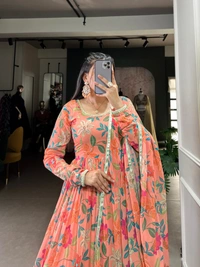 Azorte Fashion Floral Georgette Gown | Lightweight & Elegant | Ready-to-Wear - Chest Size: 42" (adjustable from 38" to 42")