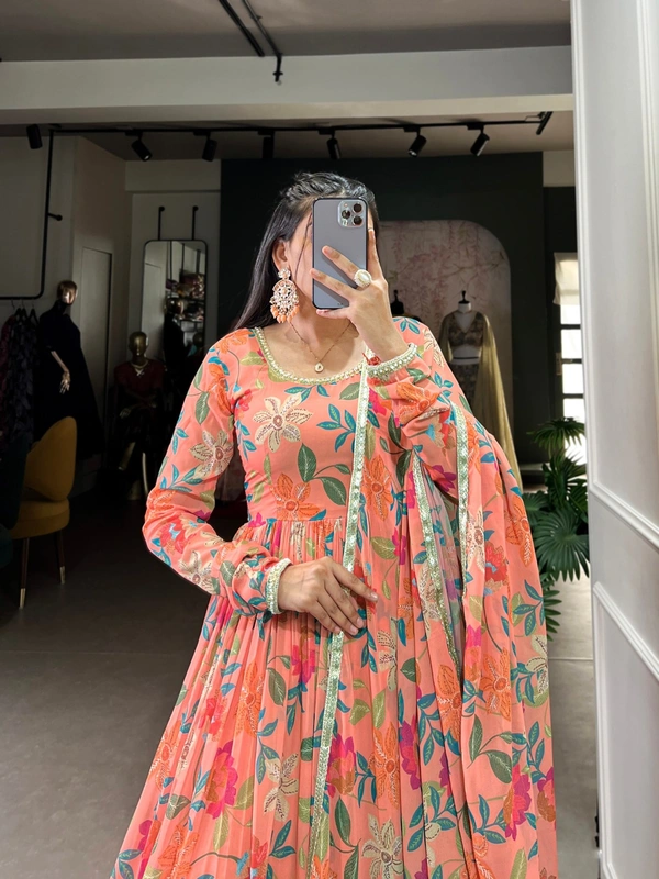 Azorte Fashion Floral Georgette Gown | Lightweight & Elegant | Ready-to-Wear - Chest Size: 42" (adjustable from 38" to 42")