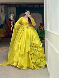 Azorte Fashion Rajwadi Chanderi Silk Lehenga | Handmade Floral Work | Elegant & Festive Wear - Stitched, Unstitched Blouse