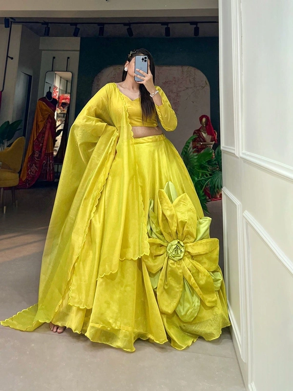 Azorte Fashion Rajwadi Chanderi Silk Lehenga | Handmade Floral Work | Elegant & Festive Wear - Stitched, Unstitched Blouse