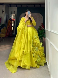 Azorte Fashion Rajwadi Chanderi Silk Lehenga | Handmade Floral Work | Elegant & Festive Wear - Stitched, Unstitched Blouse