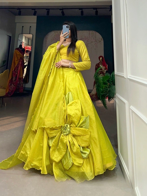 Azorte Fashion Rajwadi Chanderi Silk Lehenga | Handmade Floral Work | Elegant & Festive Wear - Stitched, Unstitched Blouse