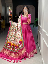 Azorte Fashion Gaji Silk Lehenga Choli | Bandhej-Patola Dupatta | Festive & Wedding Wear - Pink, Stitched, Unstitched