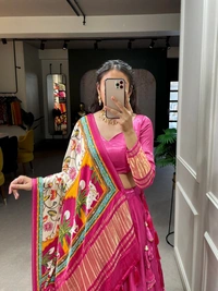 Azorte Fashion Gaji Silk Lehenga Choli | Bandhej-Patola Dupatta | Festive & Wedding Wear - Pink, Stitched, Unstitched