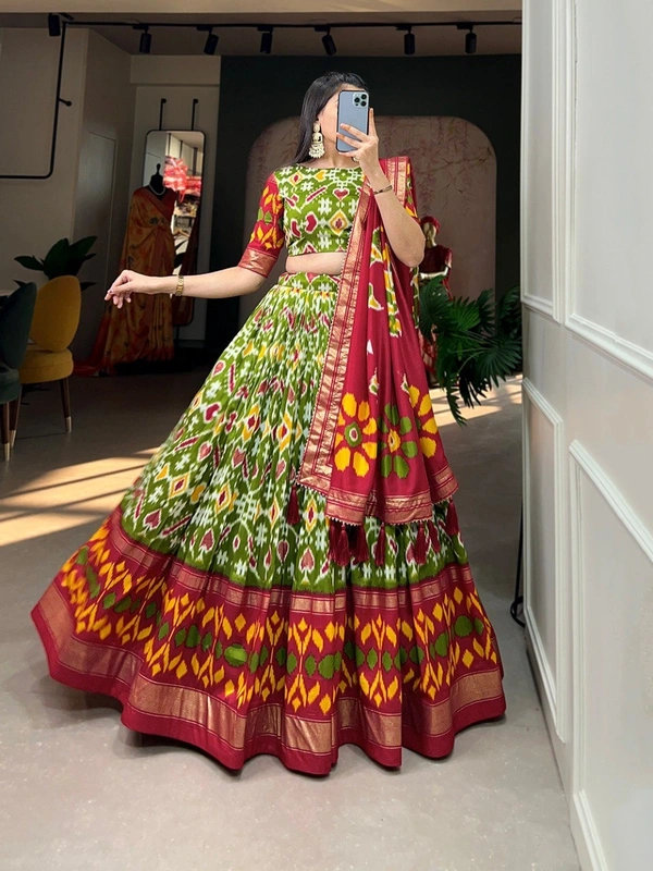 Azorte Fashion Tussar Silk Lehenga Choli | Patola Print & Foil Work | Festive & Wedding Wear - Stitched, Unstitched