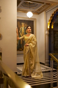 Azorte Fashion Tissue Shimmer Saree | Zari Weaving & Sequins | Festive Elegance - GLD, Unstitched