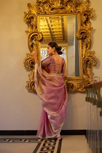 Azorte Fashion Tissue Shimmer Saree | Zari Weaving & Sequins | Festive Elegance - LPI, Unstitched