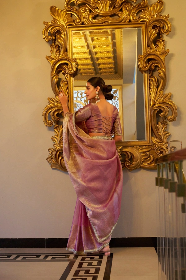 Azorte Fashion Tissue Shimmer Saree | Zari Weaving & Sequins | Festive Elegance - LPI, Unstitched