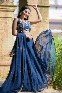 Azorte Fashion Georgette Lehenga Choli | Sequins & Thread Embroidery | Wedding & Festive Wear - Stitched, Unstitched