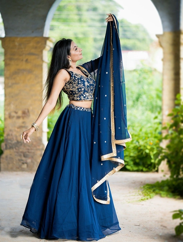 Azorte Fashion Georgette Lehenga Choli | Sequins & Thread Embroidery | Wedding & Festive Wear - Stitched, Unstitched