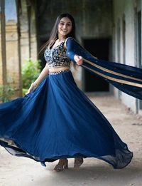 Azorte Fashion Georgette Lehenga Choli | Sequins & Thread Embroidery | Wedding & Festive Wear - Stitched, Unstitched