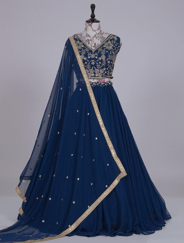 Azorte Fashion Georgette Lehenga Choli | Sequins & Thread Embroidery | Wedding & Festive Wear - Stitched, Unstitched