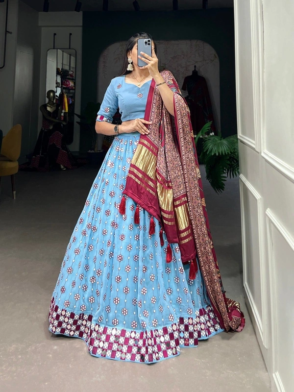 Azorte Fashion Designer Georgette Lehenga Choli | Mirror & Sequin Embroidery | Wedding & Festive Wear - Design-1, Stitched, Unstitched