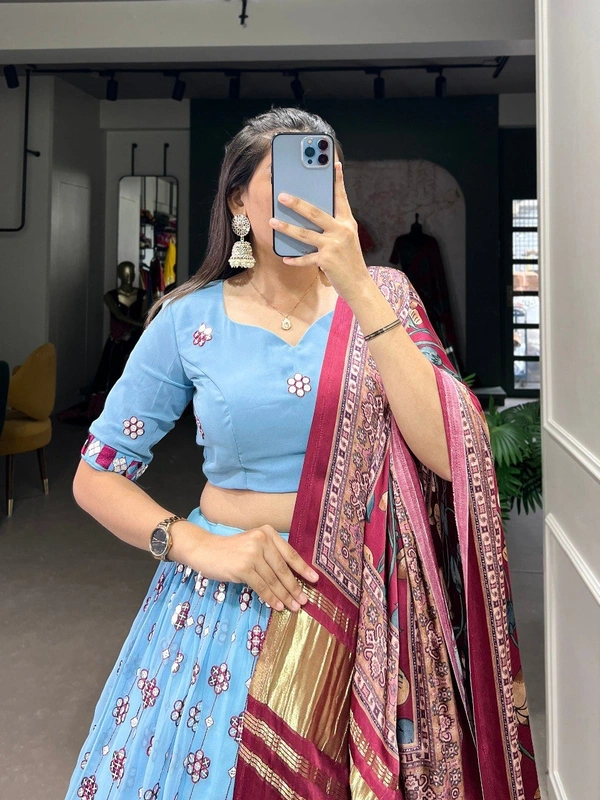 Azorte Fashion Designer Georgette Lehenga Choli | Mirror & Sequin Embroidery | Wedding & Festive Wear - Design-1, Stitched, Unstitched