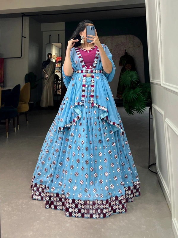 Azorte Fashion Designer Georgette Lehenga Choli | Mirror & Sequin Embroidery | Wedding & Festive Wear - Design-2, Stitched, Unstitched