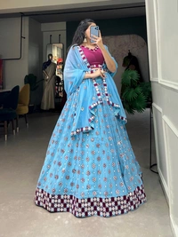 Azorte Fashion Designer Georgette Lehenga Choli | Mirror & Sequin Embroidery | Wedding & Festive Wear - Design-2, Stitched, Unstitched