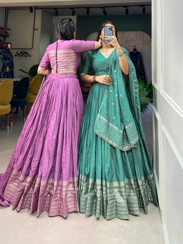 Azorte Fashion Pure Chanderi Lehenga Choli | Zari Weaving & Sequin Work | Ethnic & Festive Wear - Breaker Bay, Stitched, Unstitched