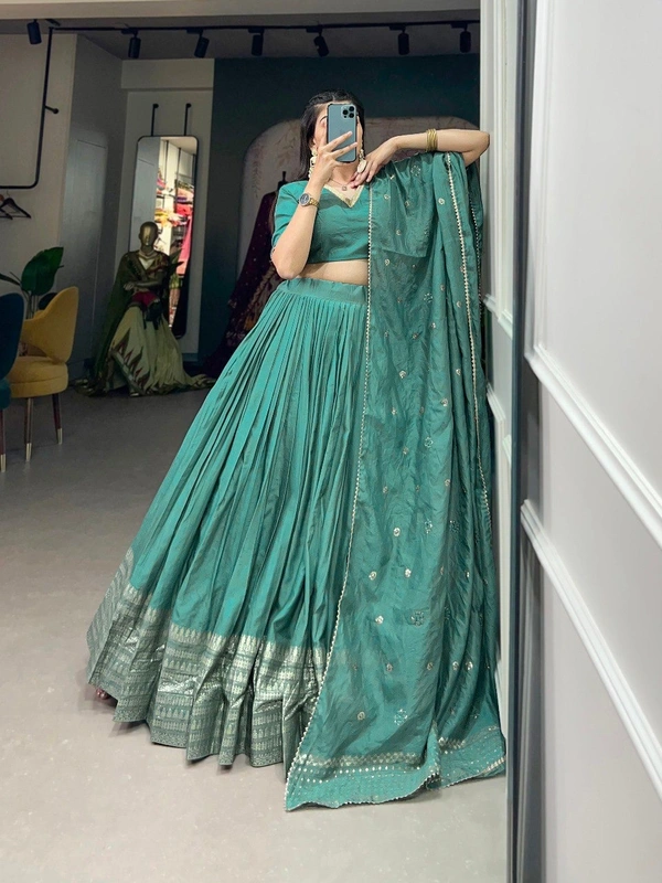 Azorte Fashion Pure Chanderi Lehenga Choli | Zari Weaving & Sequin Work | Ethnic & Festive Wear - Breaker Bay, Stitched, Unstitched