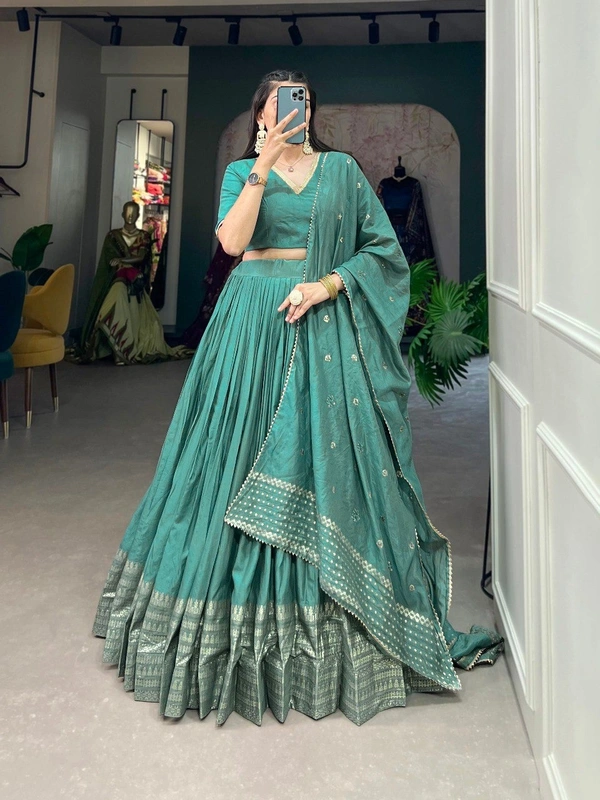 Azorte Fashion Pure Chanderi Lehenga Choli | Zari Weaving & Sequin Work | Ethnic & Festive Wear - Breaker Bay, Stitched, Unstitched