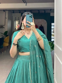 Azorte Fashion Pure Chanderi Lehenga Choli | Zari Weaving & Sequin Work | Ethnic & Festive Wear - Breaker Bay, Stitched, Unstitched