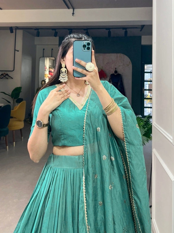 Azorte Fashion Pure Chanderi Lehenga Choli | Zari Weaving & Sequin Work | Ethnic & Festive Wear - Breaker Bay, Stitched, Unstitched