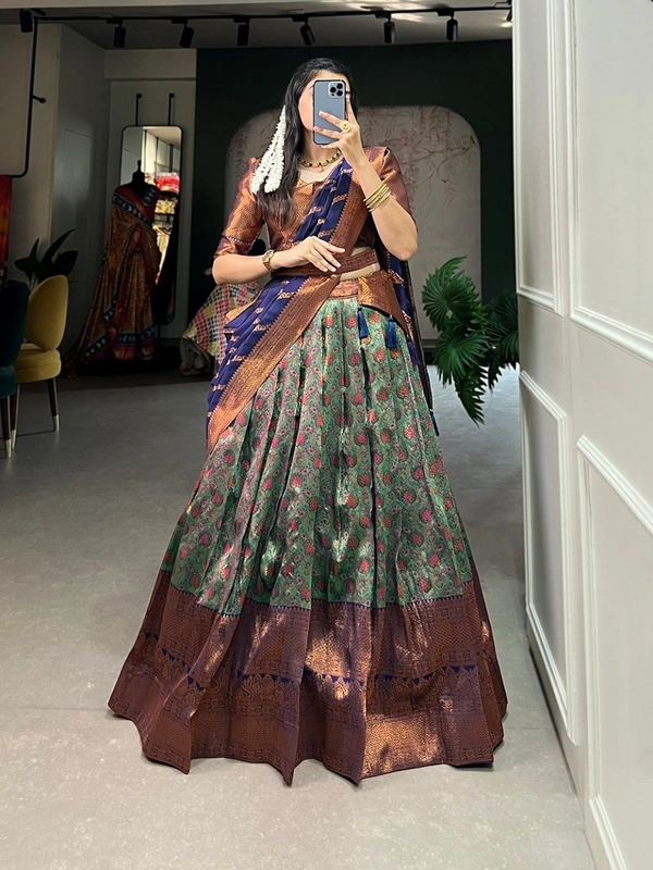 Azorte Fashion Pattu Stitch Jacquard Silk Lehenga Choli | Zari Weaving Work | Wedding & Festive Wear - Stitched, Unstitched
