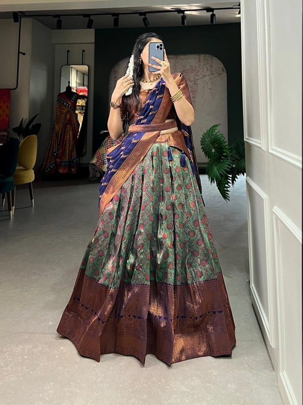Azorte Fashion Pattu Stitch Jacquard Silk Lehenga Choli | Zari Weaving Work | Wedding & Festive Wear - Stitched, Unstitched